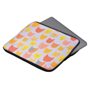 Cute colorful cat heads pattern purple red laptop sleeve