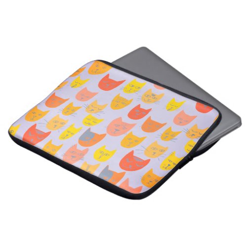 Cute colorful cat heads pattern purple red laptop sleeve