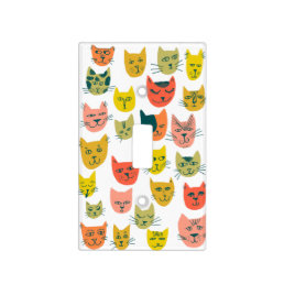Cute colorful cat heads pattern white light switch cover