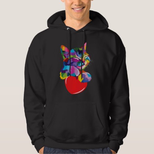 cute colorful cat hug heart art for lover cats kit hoodie