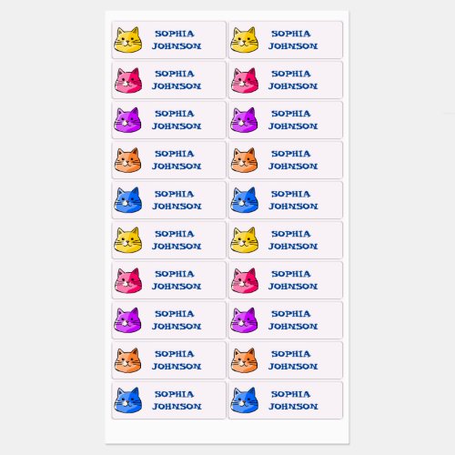 Cute colorful Cat Kids name Labels