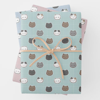 Cute Colorful Cat Pastel Color Wrap Wrapping Paper Sheets