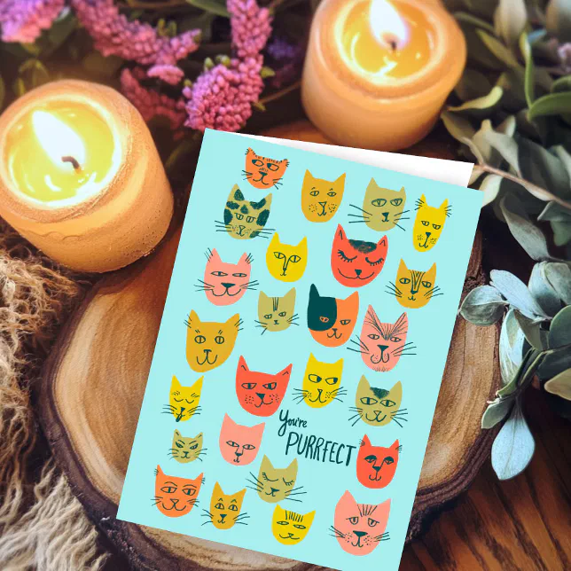 Cute colorful cat pattern HAPPY BIRTHDAY CUSTOM Card | Zazzle