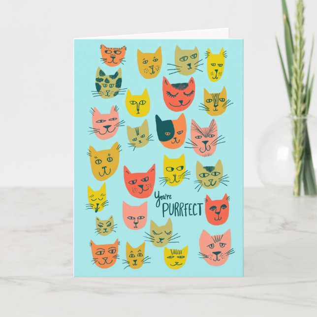 Cute colorful cat pattern HAPPY VALENTINES CUSTOM Card (Front)