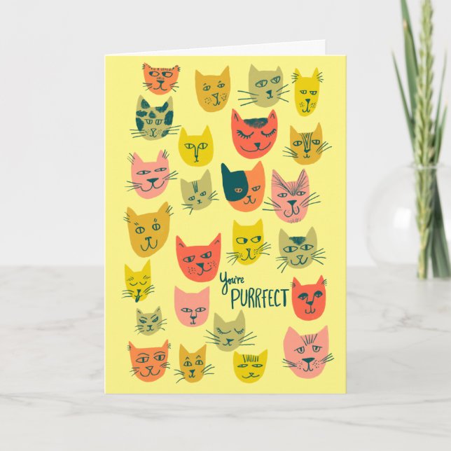 Cute colorful cat pattern HAPPY VALENTINES CUSTOM Card (Front)