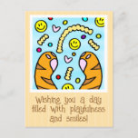 Cute Colorful Cat Paws Fries In The Sky Friendship Postcard