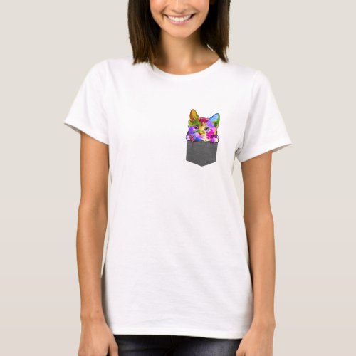 Cute Colorful Cat Peeking In Pocket Kitty Adoption T_Shirt