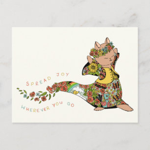 Cute Colorful Cat Spread Joy Quote Floral Farewell Postcard