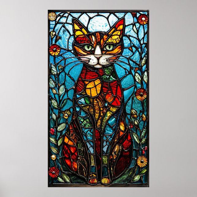 Cute colorful cat stained glass poster (Front)