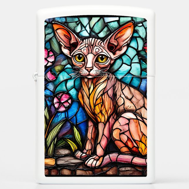 Cute colorful cat stained glass zippo lighter (Front)