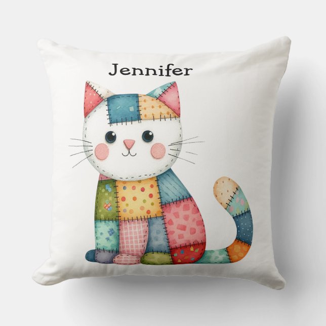 Cute Colorful Cat Throw Pillow (Front)