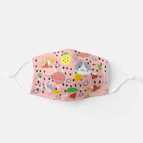 Cute Colorful Cats Eating Tropical Fruit Adult Cloth Face Mask