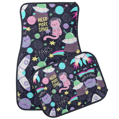 Cute Colorful Cats In Space Car Floor Mat