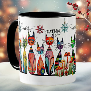Cute Colorful Cats Merry Christmas Coffee Mug