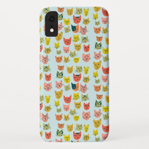 Cute colorful cats pattern on blue iPhone XR case