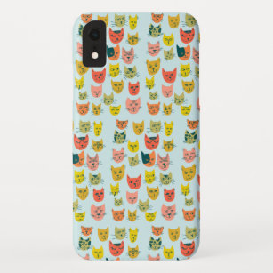Cute colorful cats pattern on blue iPhone XR case