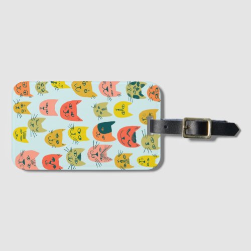 Cute colorful cats pattern on blue luggage tag