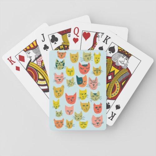 Cute colorful cats pattern on blue playing cards