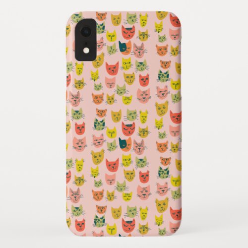 Cute colorful cats pattern on pink iPhone XR case