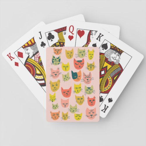 Cute colorful cats pattern on pink playing cards