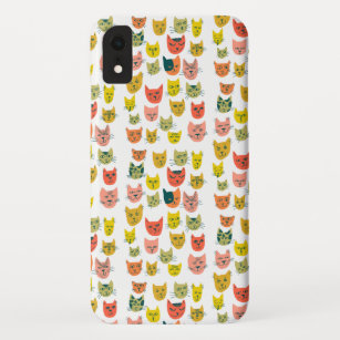 Cute colorful cats pattern on white iPhone XR case