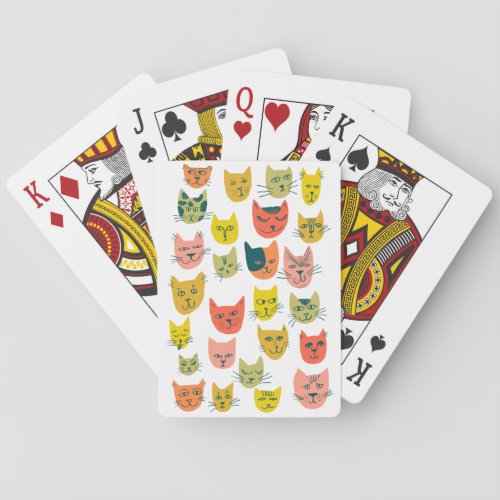 Cute colorful cats pattern on white poker cards