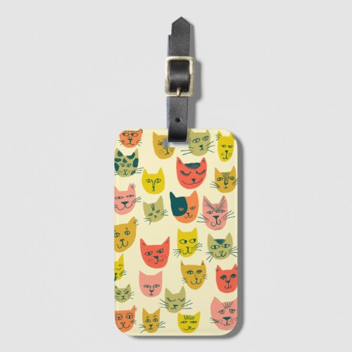 Cute colorful cats pattern on yellow luggage tag