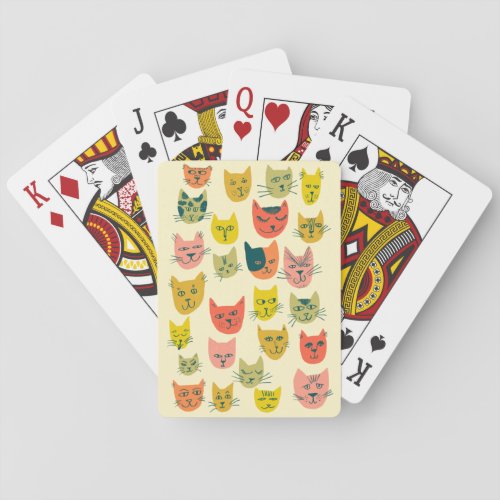 Cute colorful cats pattern on yellow playing cards
