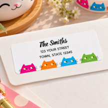 Cute Colorful Cats Return Address