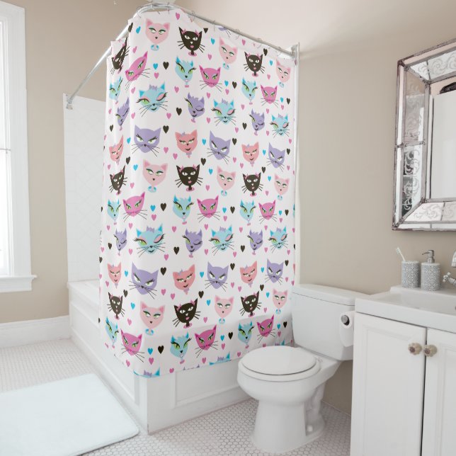 Cute Colorful Cats Shower Curtain (In Situ)