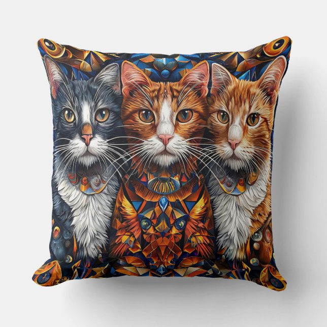 Cute colorful cats throw pillow (Front)