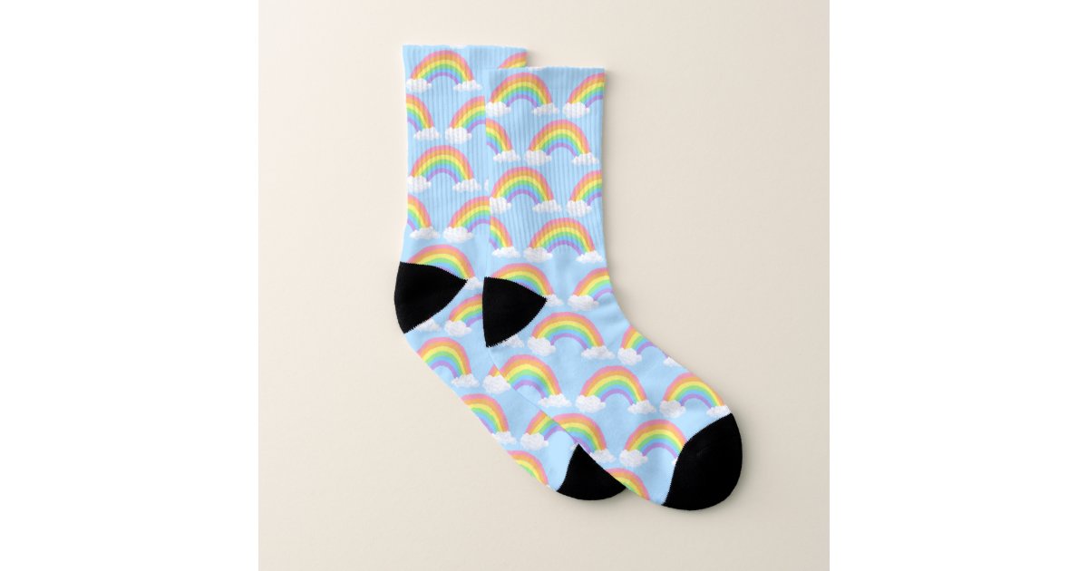 Pastel Rainbow Socks  Cute Striped Crew Socks for Women - Cute