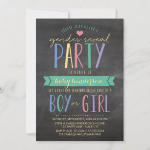 Cute Colorful Chalkboard Gender Reveal Party Invitation
