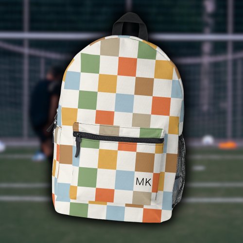 Cute Colorful Checkerboard Monogram Initials Printed Backpack