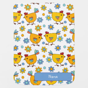 Cute Colorful chickens and flowers Baby Blanket