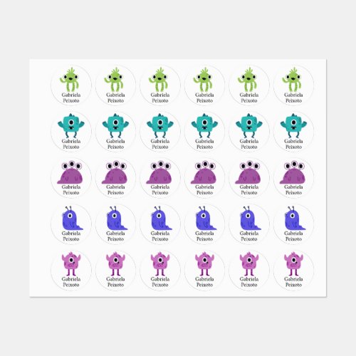 Cute Colorful Childrens Monsters Kids Labels
