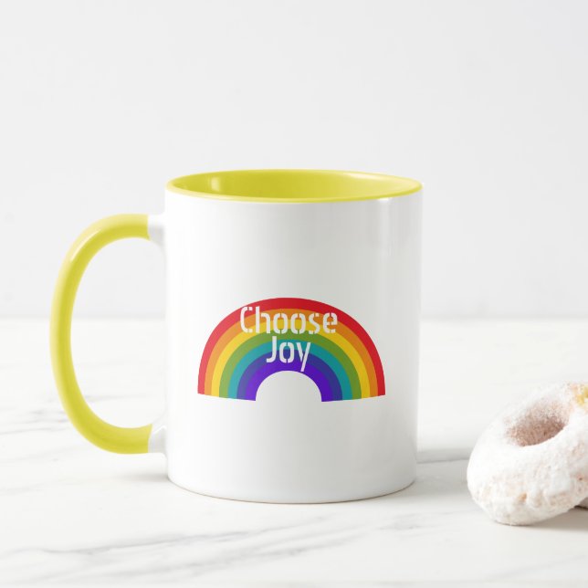 Cute Colorful Choose Joy Inspirational Rainbow Mug (With Donut)