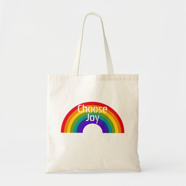 Cute Colorful Choose Joy Inspirational Rainbow Tote Bag (Front)