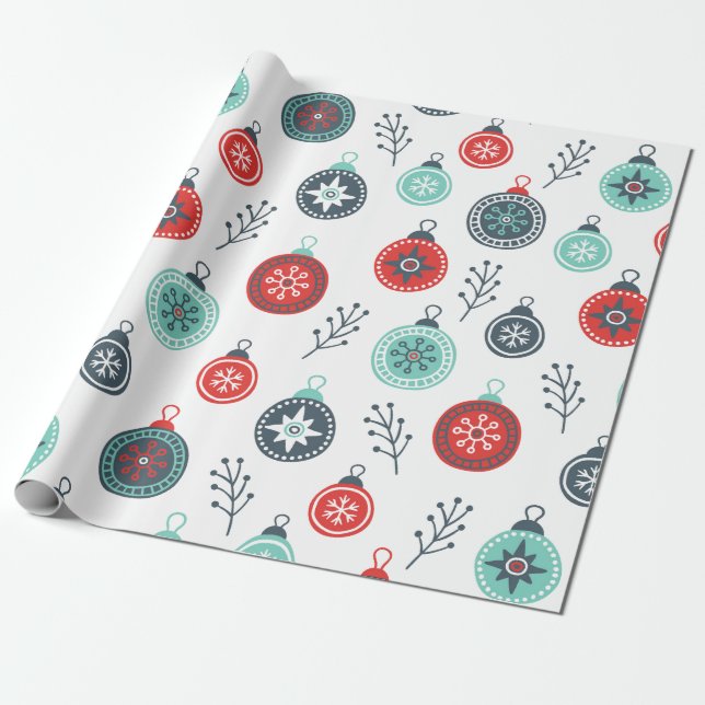 Cute Colorful Christmas Balls Pattern Wrapping Paper (Unrolled)