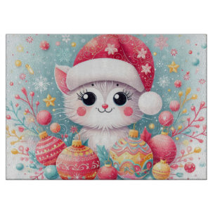 Cute, Colorful Christmas cat  Cutting Board