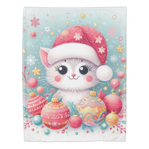 Cute Colorful Christmas cat  Duvet Cover