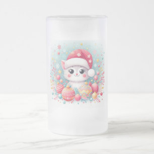 Cute, Colorful Christmas cat Frosted Glass Beer Mug