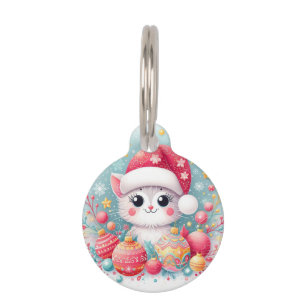 Cute, Colorful Christmas cat Pet ID Tag
