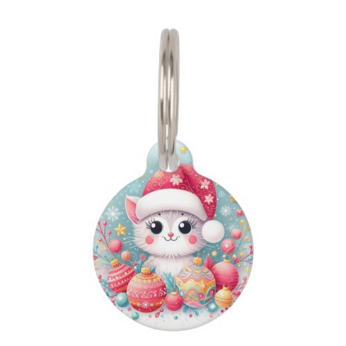 Cute Colorful Christmas cat  Pet ID Tag
