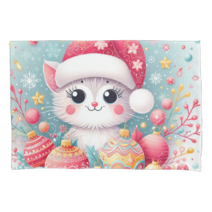 Cute, Colorful Christmas cat Pillow Case