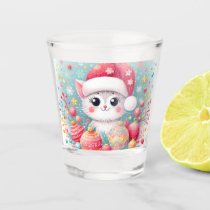 Cute, Colorful Christmas cat Shot Glass