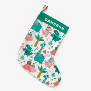 Cute Colorful Christmas Dinosaurs Personalized Small Christmas Stocking