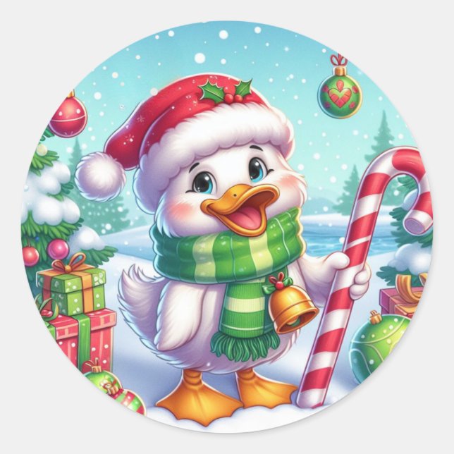 Cute Colorful Christmas duck Classic Round Sticker (Front)