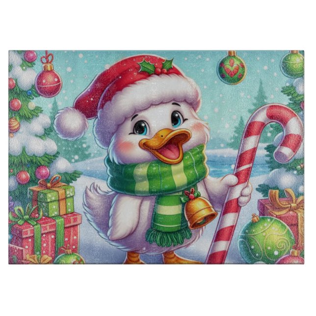 Cute Colorful Christmas duck Cutting Board (Front)