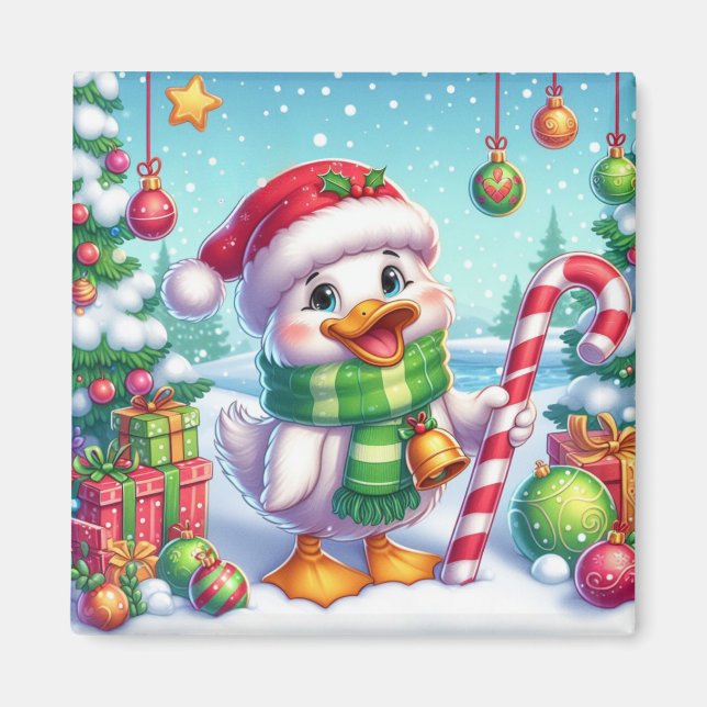 Cute Colorful Christmas duck Magnet (Front)